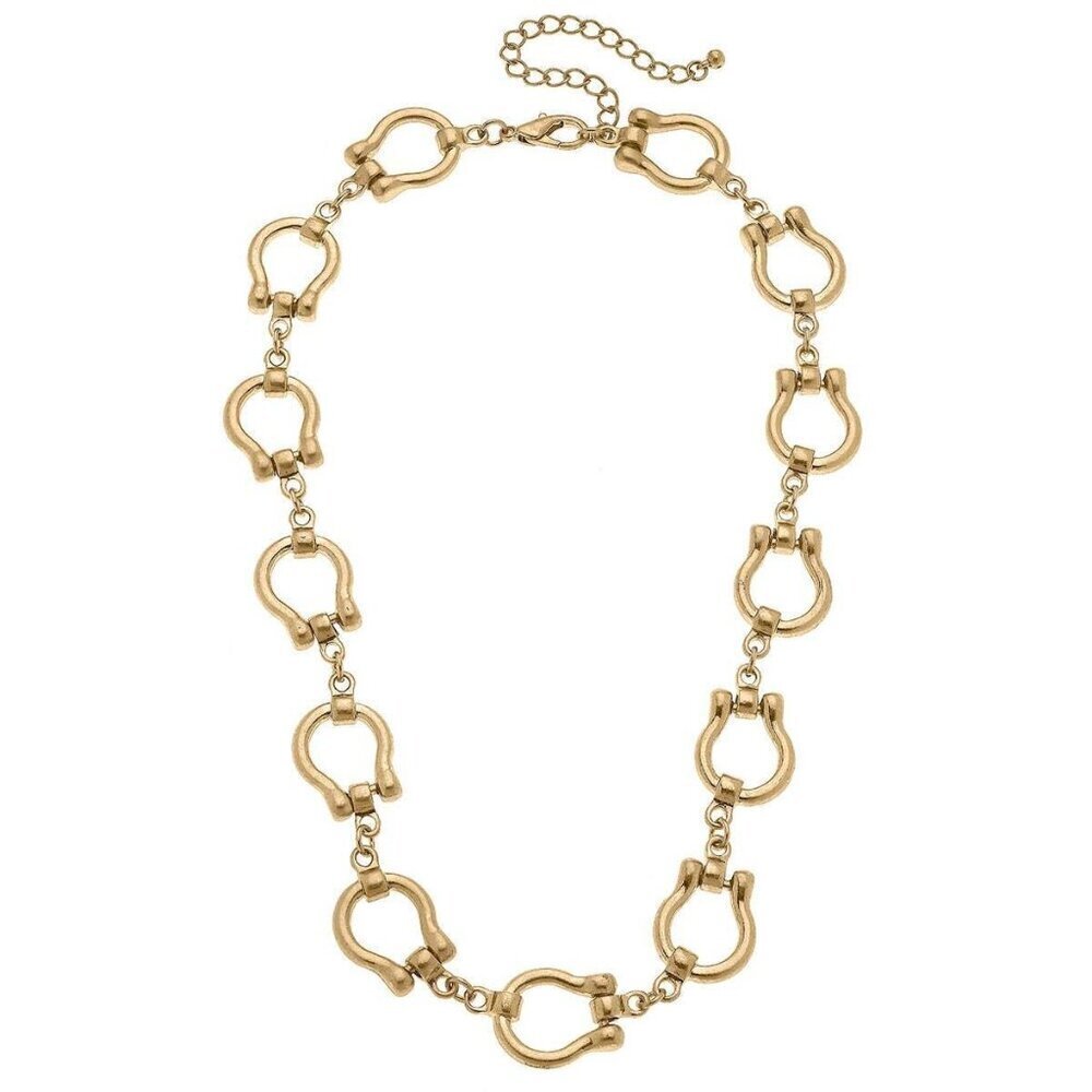 Trigger Horsebit Linked Necklace in Worn Gold Canvas Style -